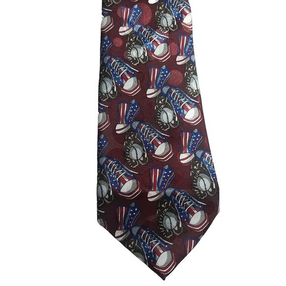 Vintage Designs By A. Rogers Men's Red American Baseball Neck Tie Osfa - Picture 2 of 4